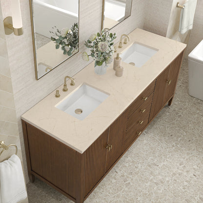 Renovate for Less Atlanta Myrrin 72" Double Vanity, Mid Century Walnut w/ 3 CM Eternal Marfil Silestone Top, view 7