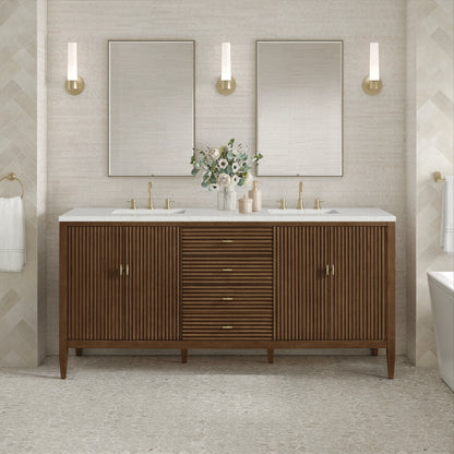 Myrrin 72" Double Vanity, Mid Century Walnut w/ 3 CM Lime Delight Silestone Top, view 3
