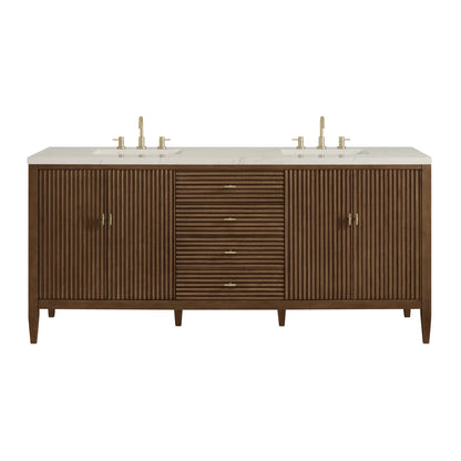 Myrrin 72" Vanity, Mid Century Walnut, w/ 3 CM Siberian Silestone Top