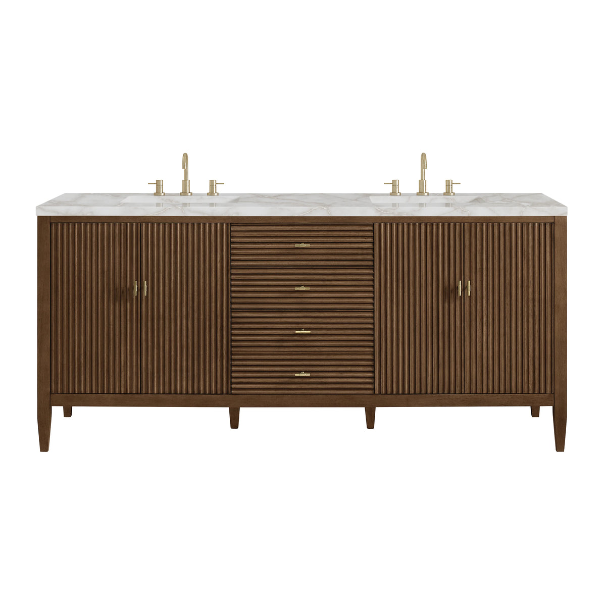 Myrrin 72" Double Vanity, Mid Century Walnut w/ 3 CM Victorian Silver Silestone Top