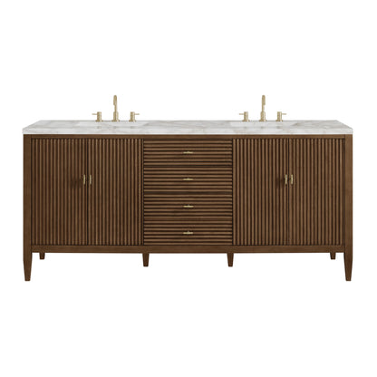 Myrrin 72" Double Vanity, Mid Century Walnut w/ 3 CM Victorian Silver Silestone Top