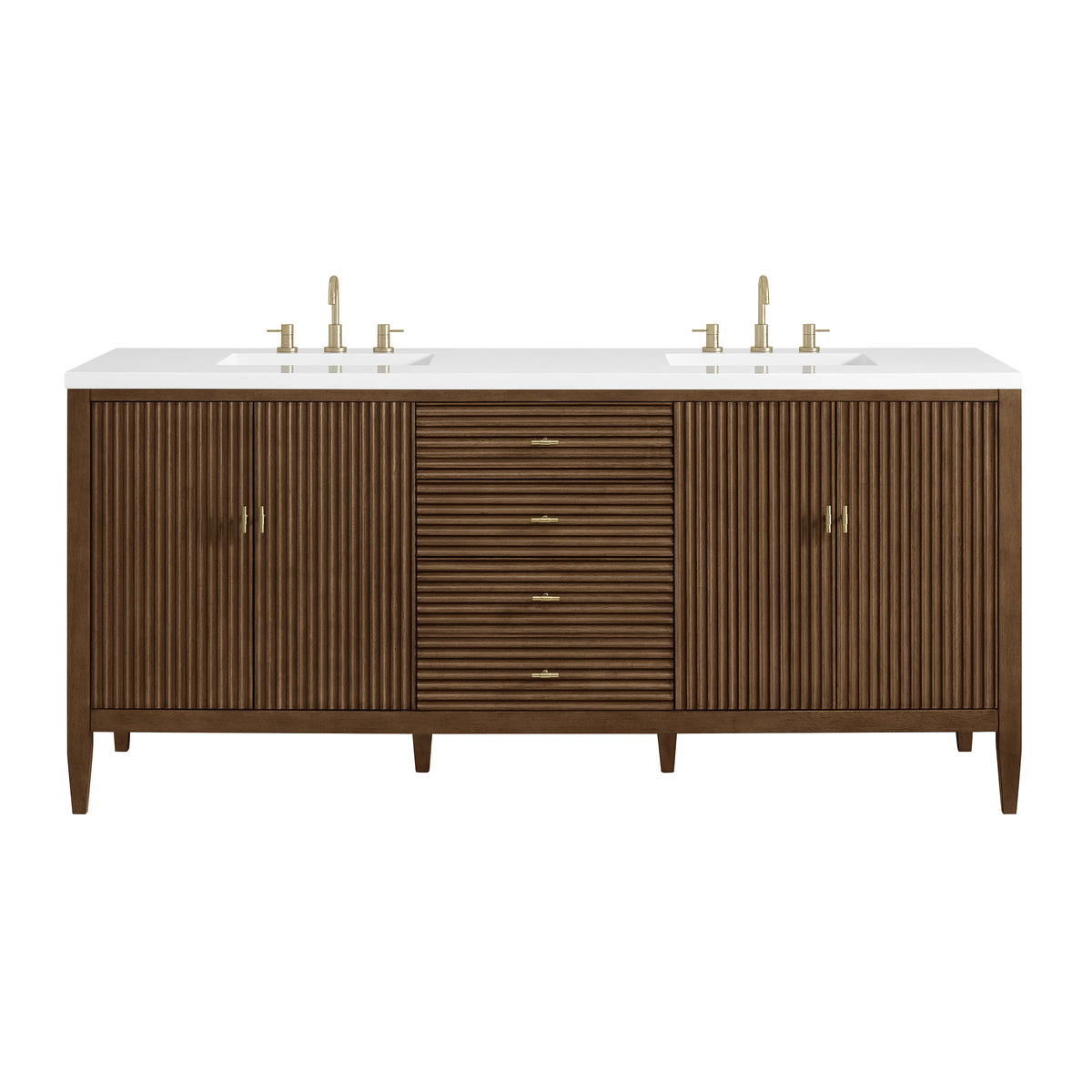 Myrrin 72" Double Vanity, Mid Century Walnut w/ 3 CM White Zeus Silestone Top