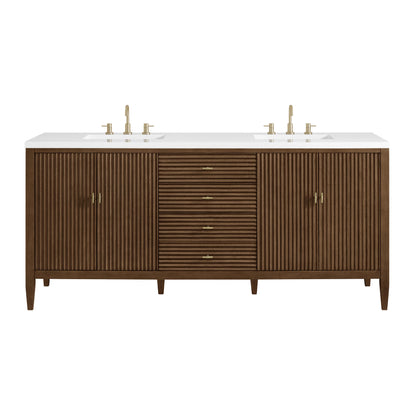 Myrrin 72" Double Vanity, Mid Century Walnut w/ 3 CM White Zeus Silestone Top