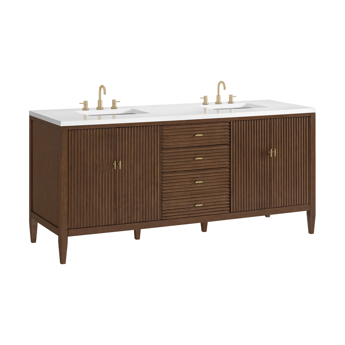 Myrrin 72" Double Vanity, Mid Century Walnut w/ 3 CM White Zeus Silestone Top, view 12
