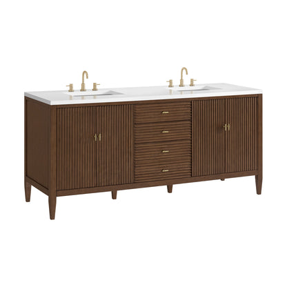 Myrrin 72" Double Vanity, Mid Century Walnut w/ 3 CM White Zeus Silestone Top, view 12