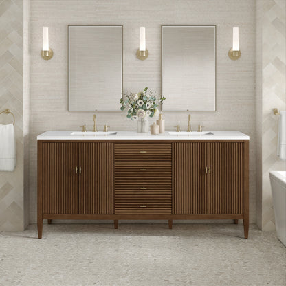 Myrrin 72" Double Vanity, Mid Century Walnut w/ 3 CM White Zeus Silestone Top, view 3