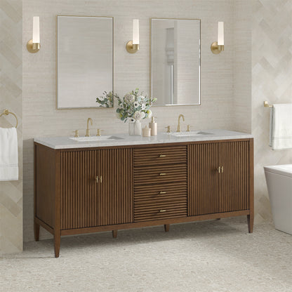 Myrrin 72" Double Vanity, Mid Century Walnut w/ 3 CM Eternal Jasmine Pearl Silestone Top w/FreePower Wireless C, view 7