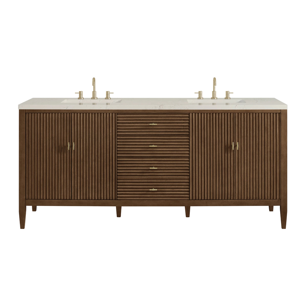 Myrrin 72" Vanity, Mid Century Walnut, w/ 3 CM Siberian Silestone Top w/FreePower Wireless Charger