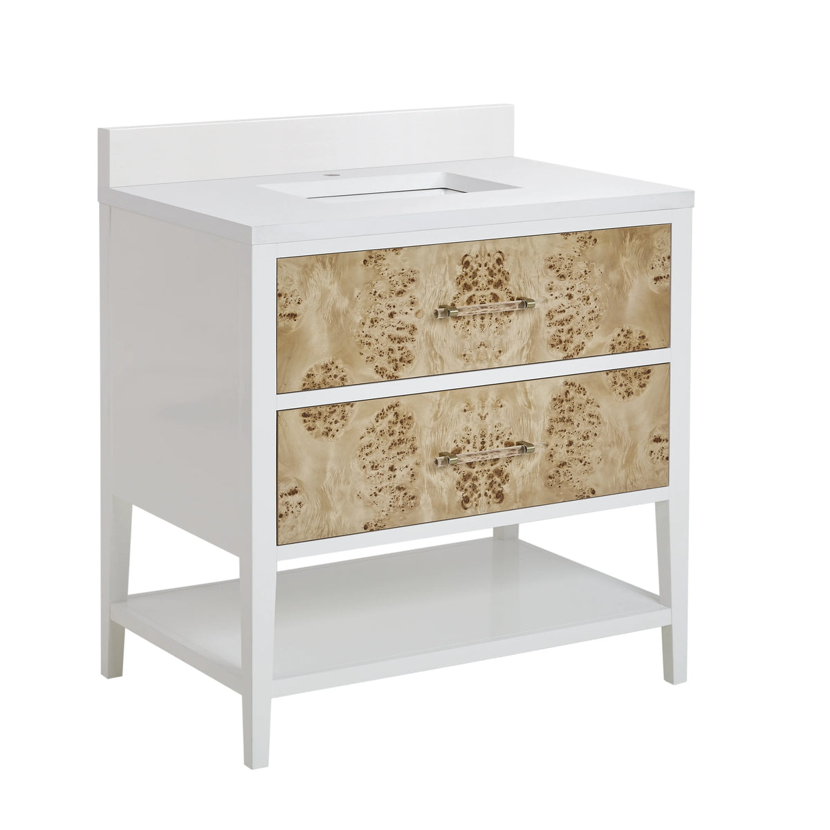 Olena 36" Single Vanity, Light Mappa Burl and Polished White w/ Single Hole 3 CM White Zeus Silestone Top & Ba, view 12