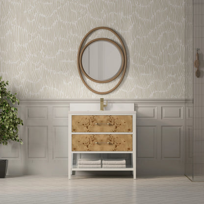 Olena 36" Single Vanity, Light Mappa Burl and Polished White w/ Single Hole 3 CM White Zeus Silestone Top & Bac, view 3