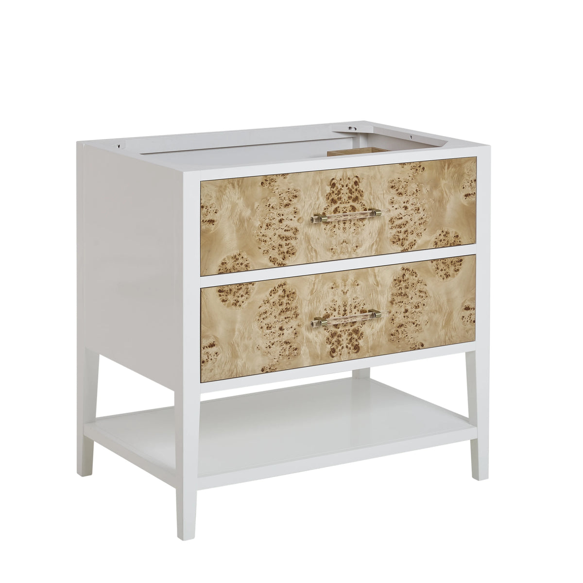 Olena 36" Single Vanity, Light Mappa Burl and Polished White, w/ 3 CM Tajnar Eclos Top, view 2