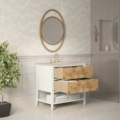 Olena 36" Single Vanity, Light Mappa Burl and Polished White, w/ 3 CM Tajnar Eclos Top, view 5