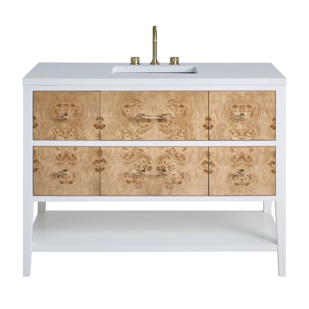 Olena 48" Single Vanity, Light Mappa Burl and Polished White w/ 3 CM White Zeus Silestone Top