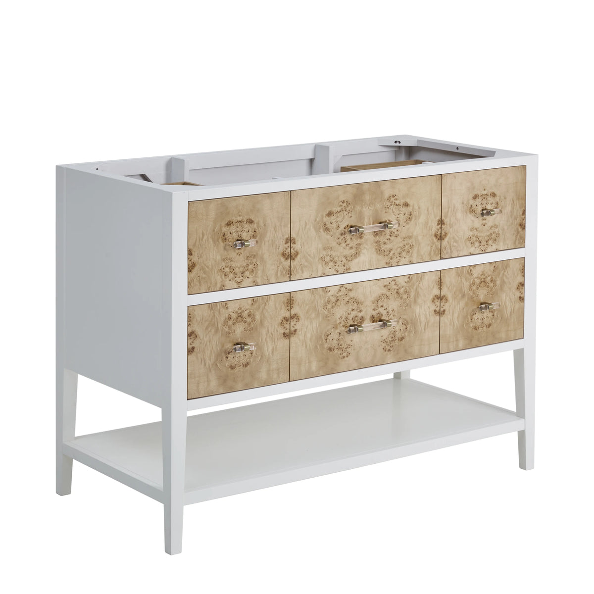 Olena 48" Single Vanity, Light Mappa Burl and Polished White w/ 3 CM White Zeus Silestone Top, view 2
