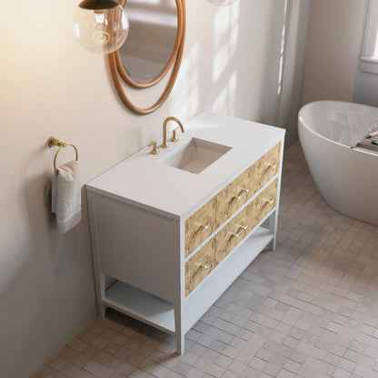 Olena 48" Single Vanity, Light Mappa Burl and Polished White w/ 3 CM White Zeus Silestone Top, view 7