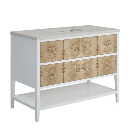 Olena 48" Single Vanity, Light Mappa Burl and Polished White, w/ 3 CM Siberian Silestone Top, view 11