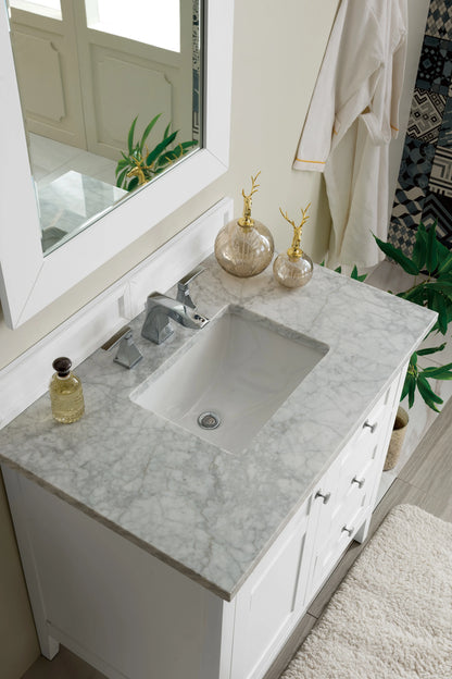 Renovate for Less Atlanta Palisades 36" Single Vanity, Bright White w/ 3 CM Carrara Marble Top, view 2