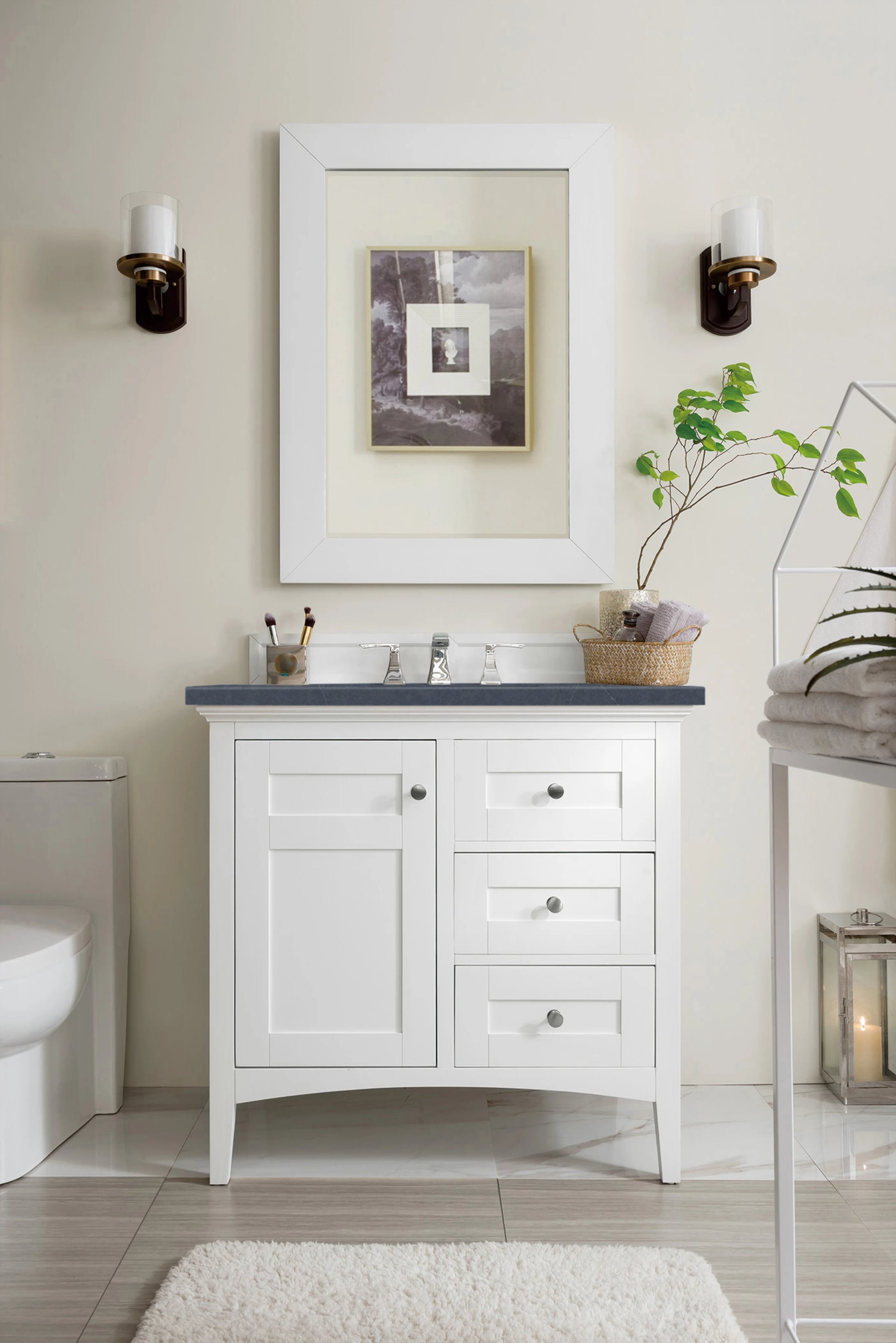 Renovate for Less Atlanta Palisades 36" Single Vanity, Bright White w/ 3 CM Charcoal Soapstone Silestone Top