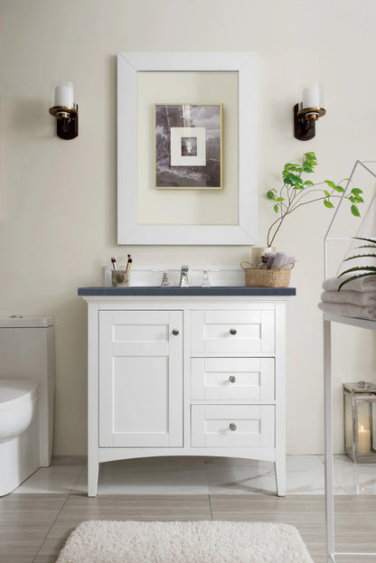 Renovate for Less Atlanta Palisades 36" Single Vanity, Bright White w/ 3 CM Charcoal Soapstone Silestone Top