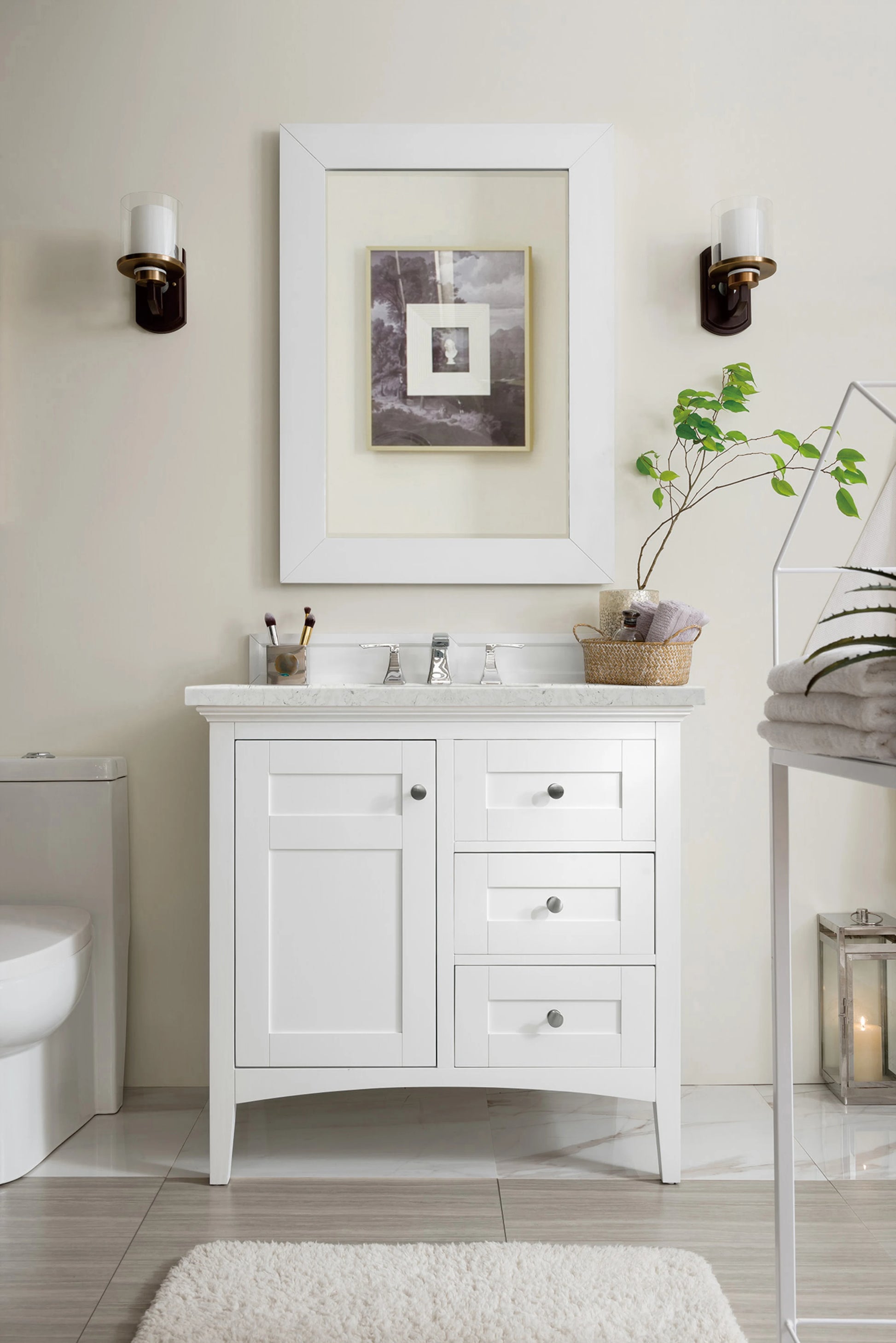 Renovate for Less Atlanta Palisades 36" Single Vanity, Bright White w/ 3 CM Eternal Jasmine Pearl Silestone Top, view 2