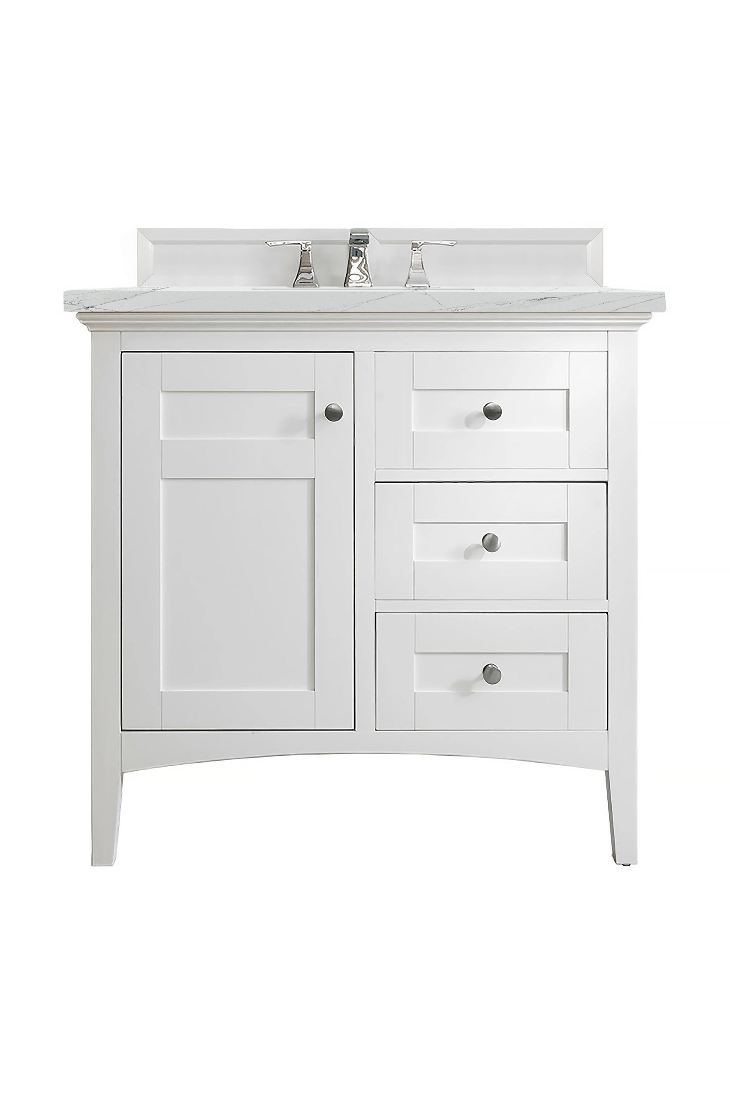 Renovate for Less Atlanta Palisades 36" Single Vanity, Bright White w/ 3 CM Ethereal Noctis Silestone Top