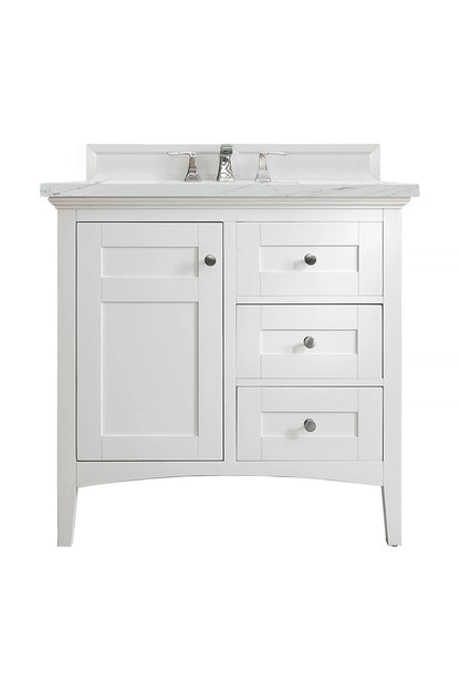 Renovate for Less Atlanta Palisades 36" Single Vanity, Bright White w/ 3 CM Ethereal Noctis Silestone Top