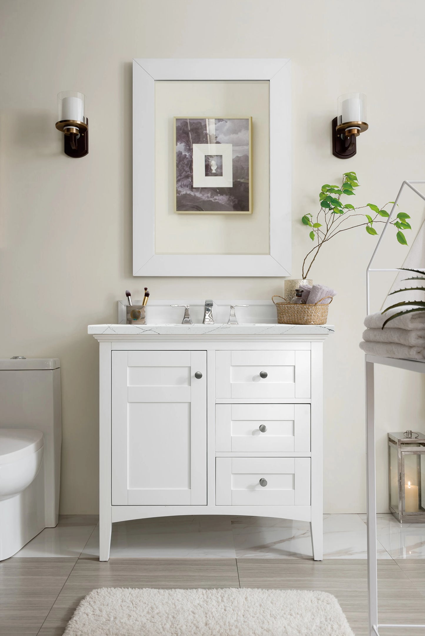 Renovate for Less Atlanta Palisades 36" Single Vanity, Bright White w/ 3 CM Ethereal Noctis Silestone Top, view 2