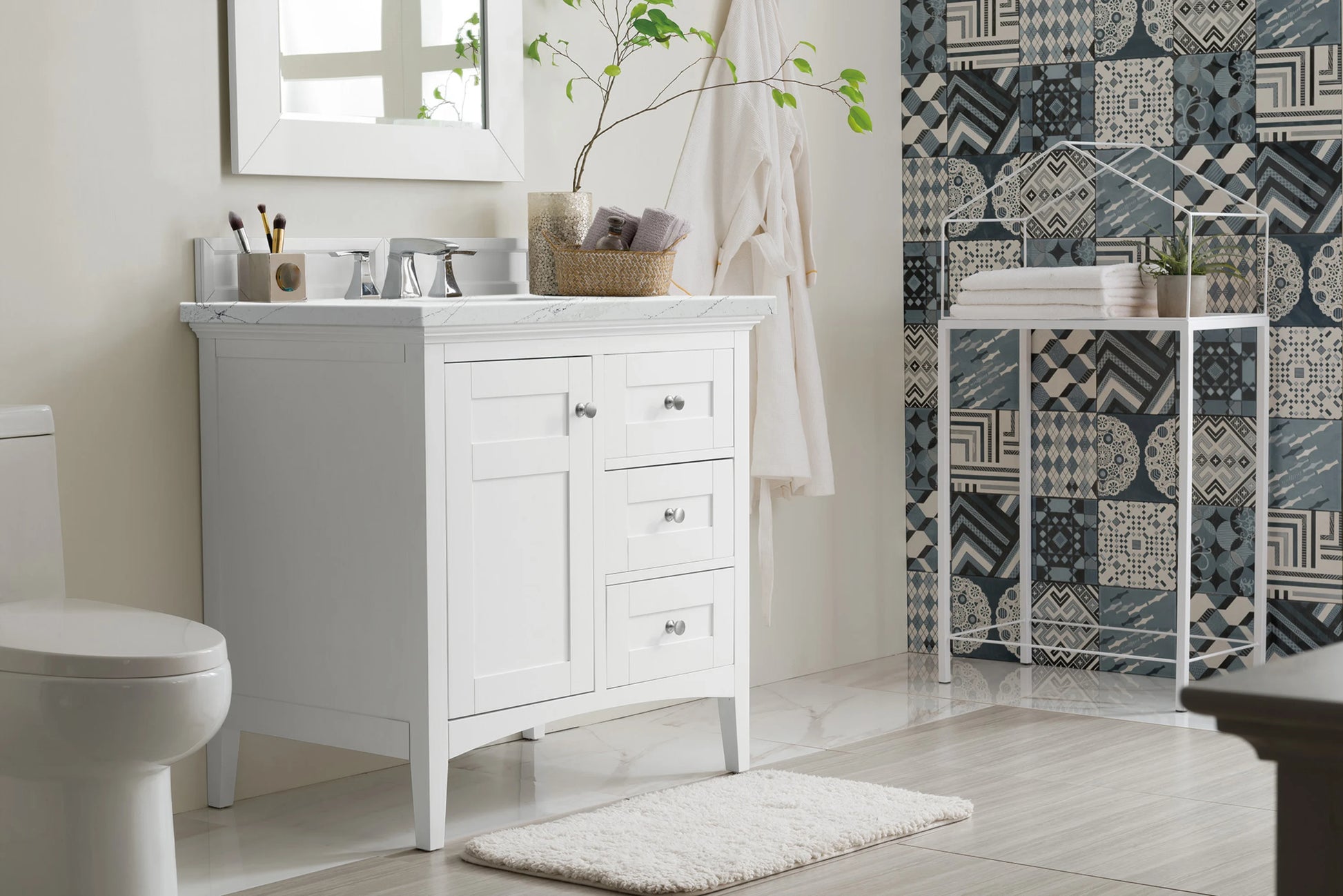 Renovate for Less Atlanta Palisades 36" Single Vanity, Bright White w/ 3 CM Ethereal Noctis Silestone Top, view 3