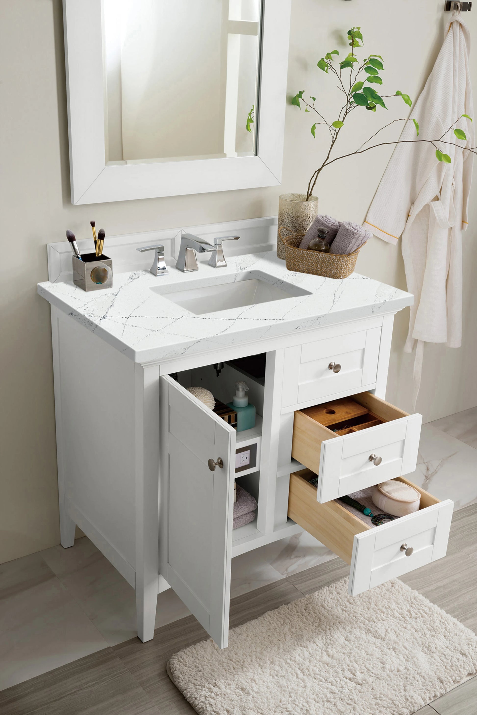Renovate for Less Atlanta Palisades 36" Single Vanity, Bright White w/ 3 CM Ethereal Noctis Silestone Top, view 4