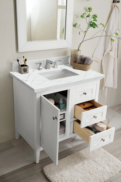 Renovate for Less Atlanta Palisades 36" Single Vanity, Bright White w/ 3 CM Ethereal Noctis Silestone Top, view 4