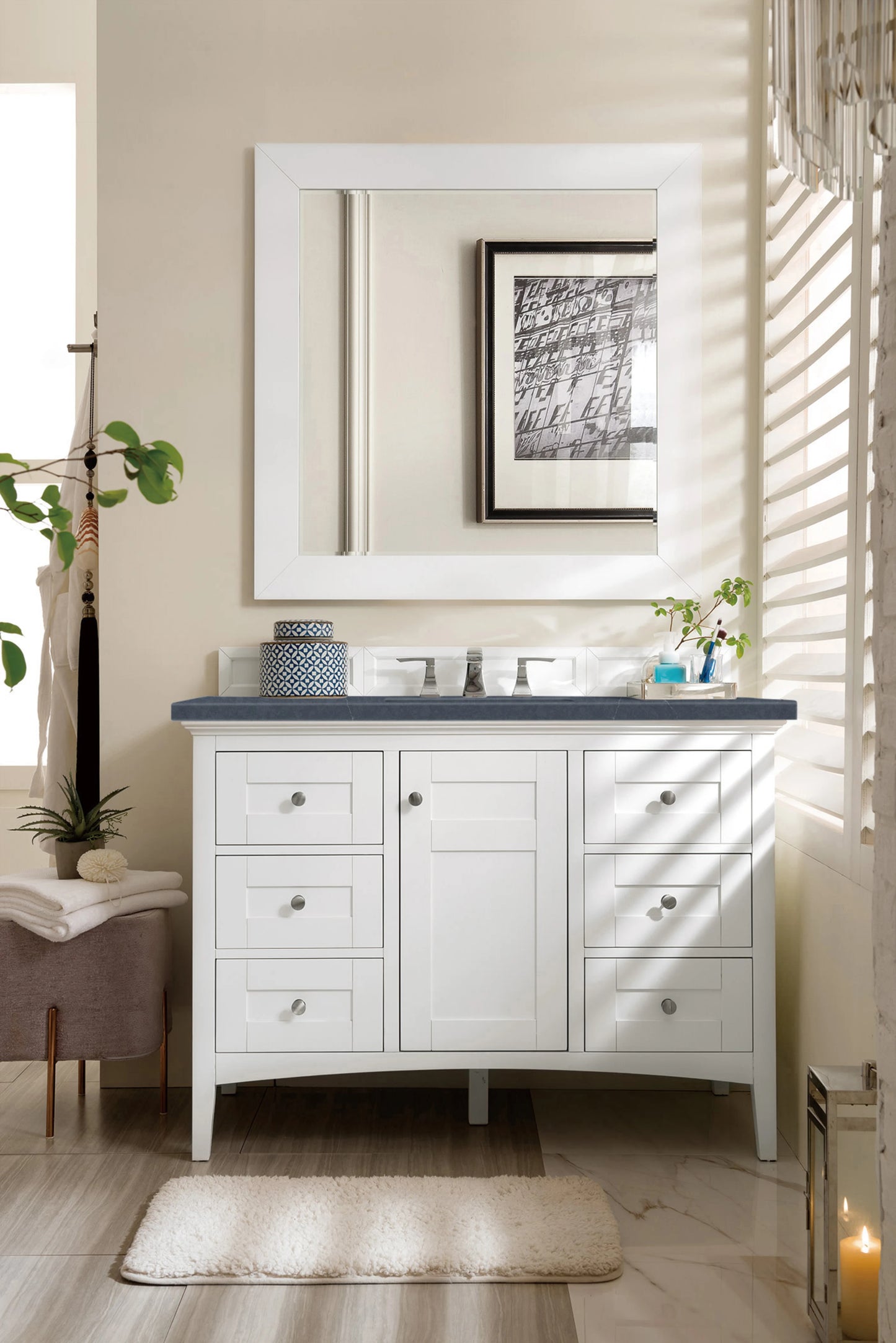 Renovate for Less Atlanta Palisades 48" Single Vanity, Bright White w/ 3 CM Charcoal Soapstone Silestone Top