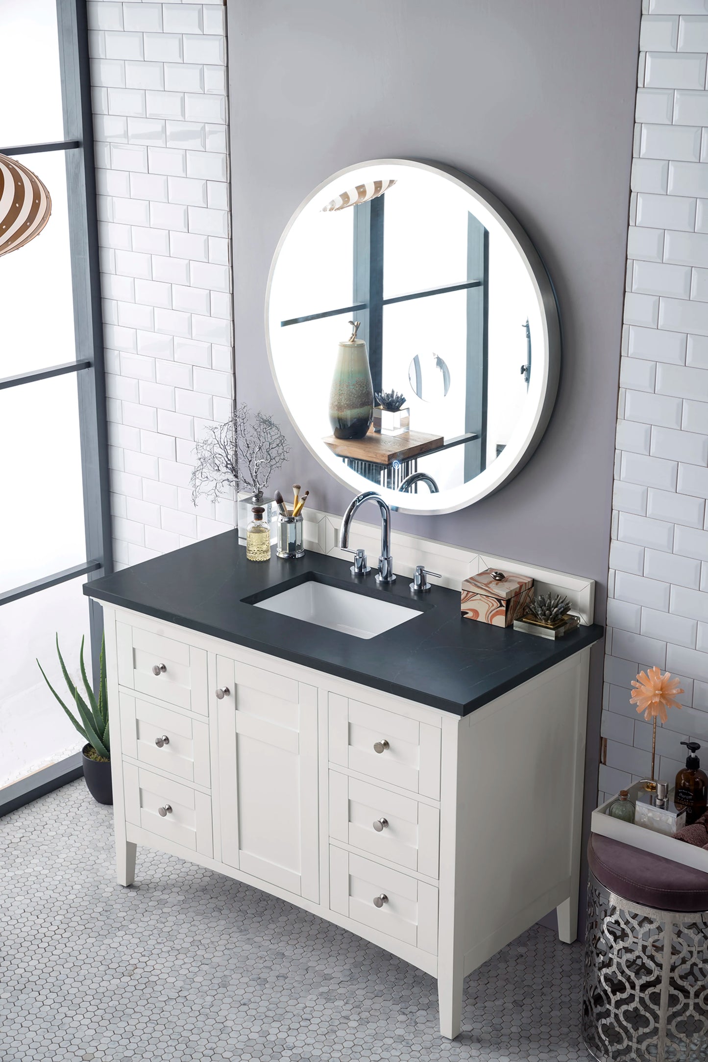 Renovate for Less Atlanta Palisades 48" Single Vanity, Bright White w/ 3 CM Charcoal Soapstone Silestone Top, view 2