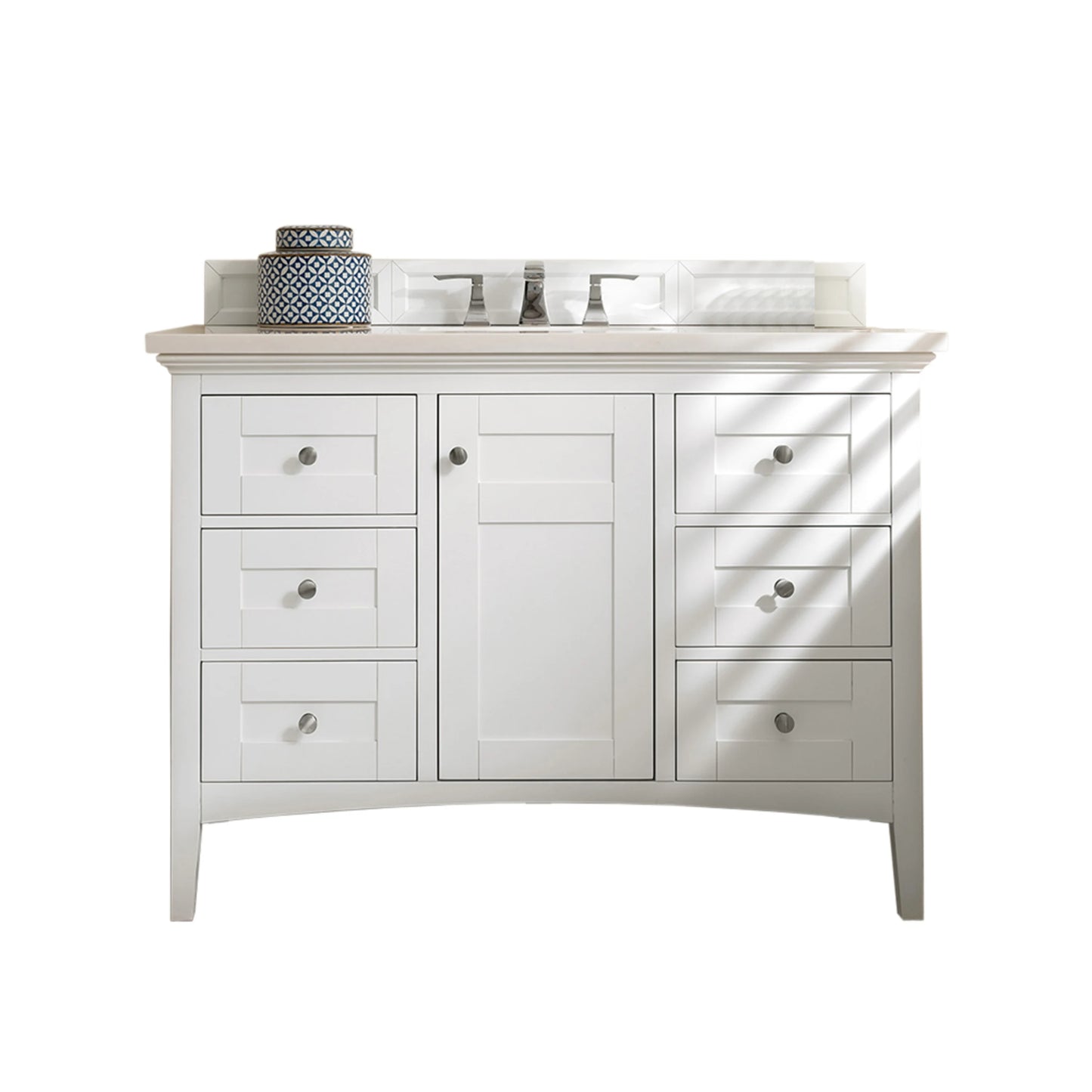 Renovate for Less Atlanta Palisades 48" Single Vanity, Bright White w/ 3 CM Eternal Jasmine Pearl Silestone Top