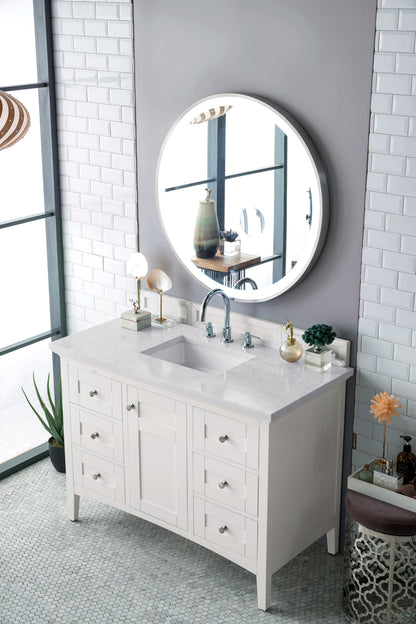 Renovate for Less Atlanta Palisades 48" Single Vanity, Bright White w/ 3 CM Eternal Jasmine Pearl Silestone Top, view 3