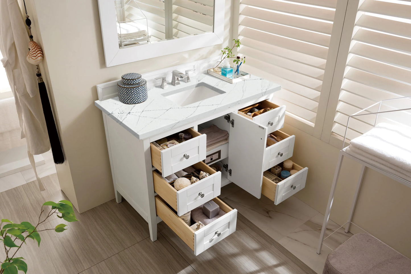 Renovate for Less Atlanta Palisades 48" Single Vanity, Bright White w/ 3 CM Ethereal Noctis Silestone Top, view 4