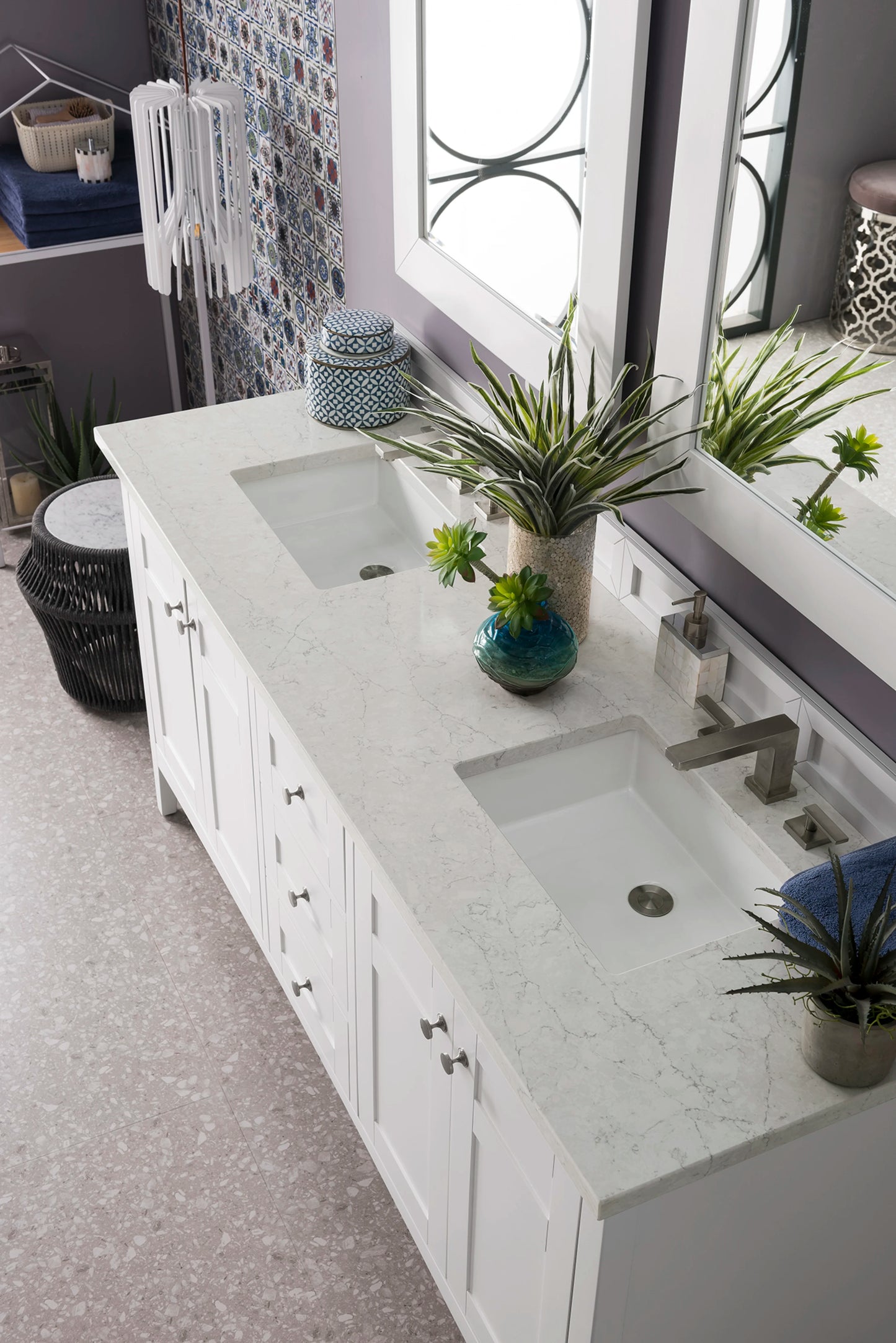 Renovate for Less Atlanta Palisades 72" Double Vanity, Bright White w/ 3 CM Eternal Jasmine Pearl Silestone Top, view 2