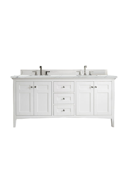 Renovate for Less Atlanta Palisades 72" Double Vanity, Bright White w/ 3 CM Ethereal Noctis Silestone Top