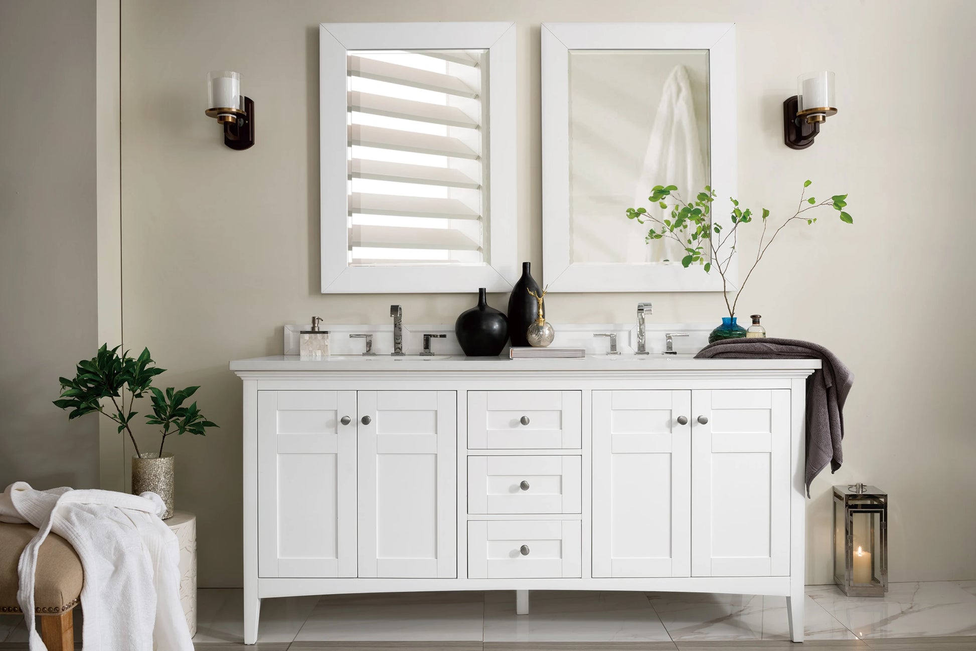Renovate for Less Atlanta Palisades 72" Double Vanity, Bright White w/ 3 CM White Zeus Silestone Top, view 2