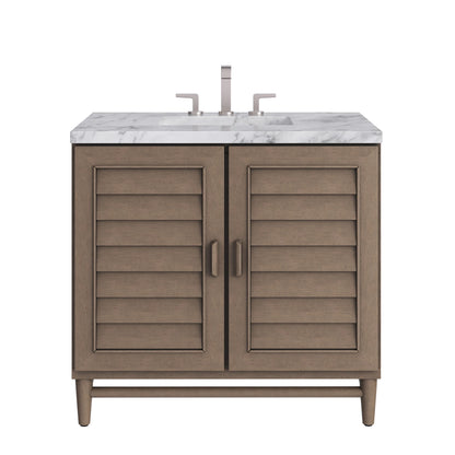 Portland 36" Single Vanity Whitewashed Walnut w/ 3 CM Carrara Marble Top