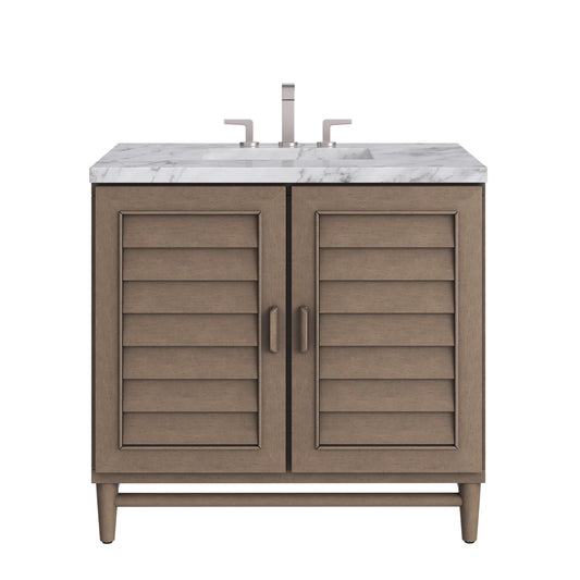 Portland 36" Single Vanity Whitewashed Walnut w/ 3 CM Carrara Marble Top