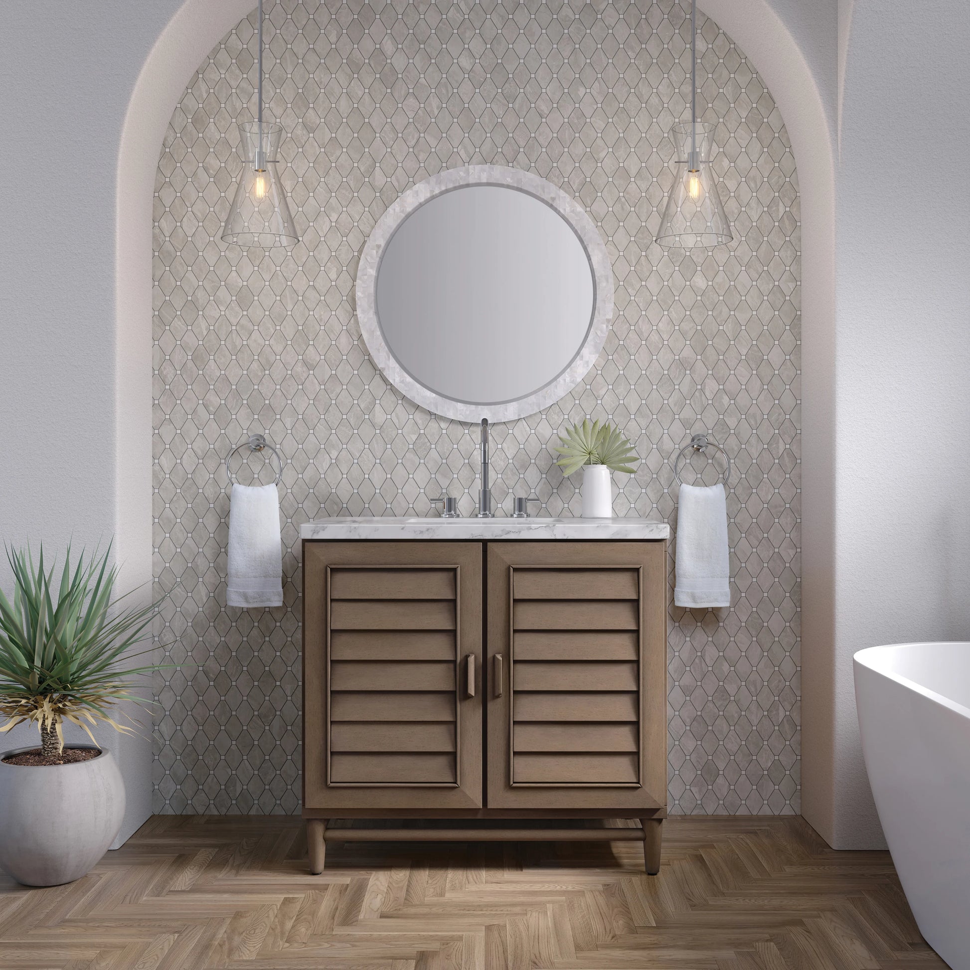 Portland 36" Single Vanity Whitewashed Walnut w/ 3 CM Carrara Marble Top, view 3