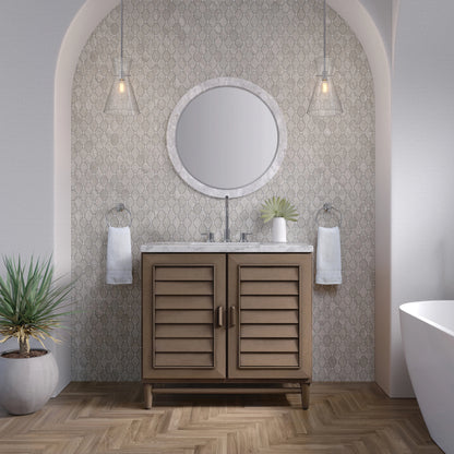 Portland 36" Single Vanity Whitewashed Walnut w/ 3 CM Carrara Marble Top, view 3