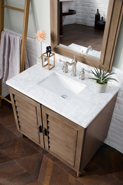 Portland 36" Single Vanity Whitewashed Walnut w/ 3 CM Carrara Marble Top, view 6