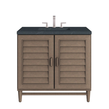 Portland 36" Single Vanity Whitewashed Walnut w/ 3 CM Charcoal Soapstone Silestone Top