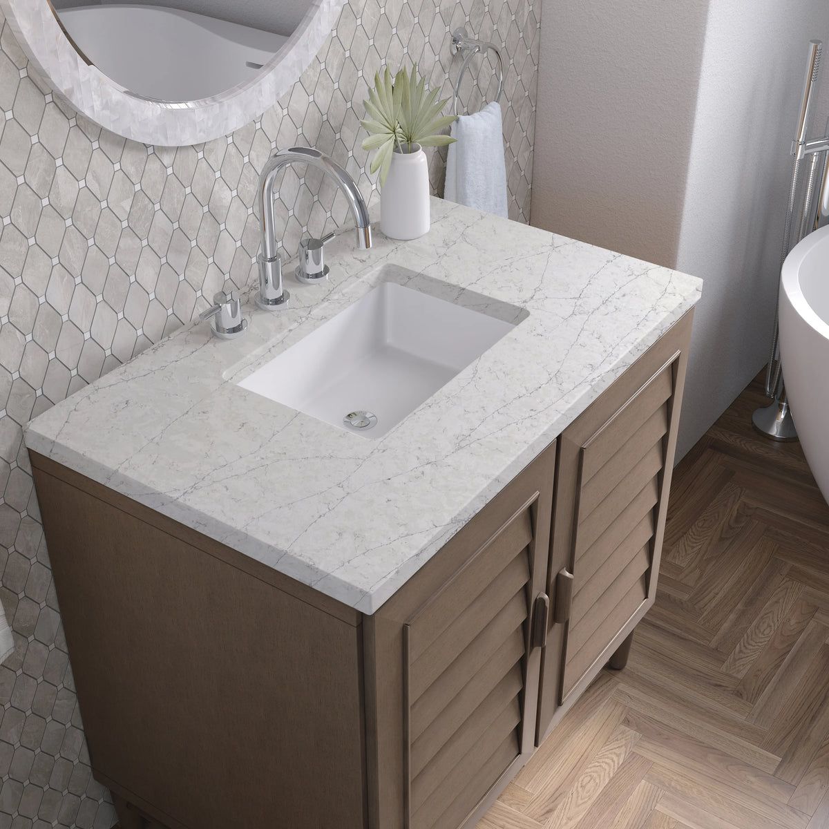 Portland 36" Single Vanity Whitewashed Walnut w/ 3 CM Eternal Jasmine Pearl Silestone Top, view 8