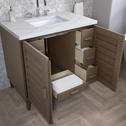 Portland 36" Single Vanity Whitewashed Walnut w/ 3 CM Ethereal Noctis Silestone Top, view 5