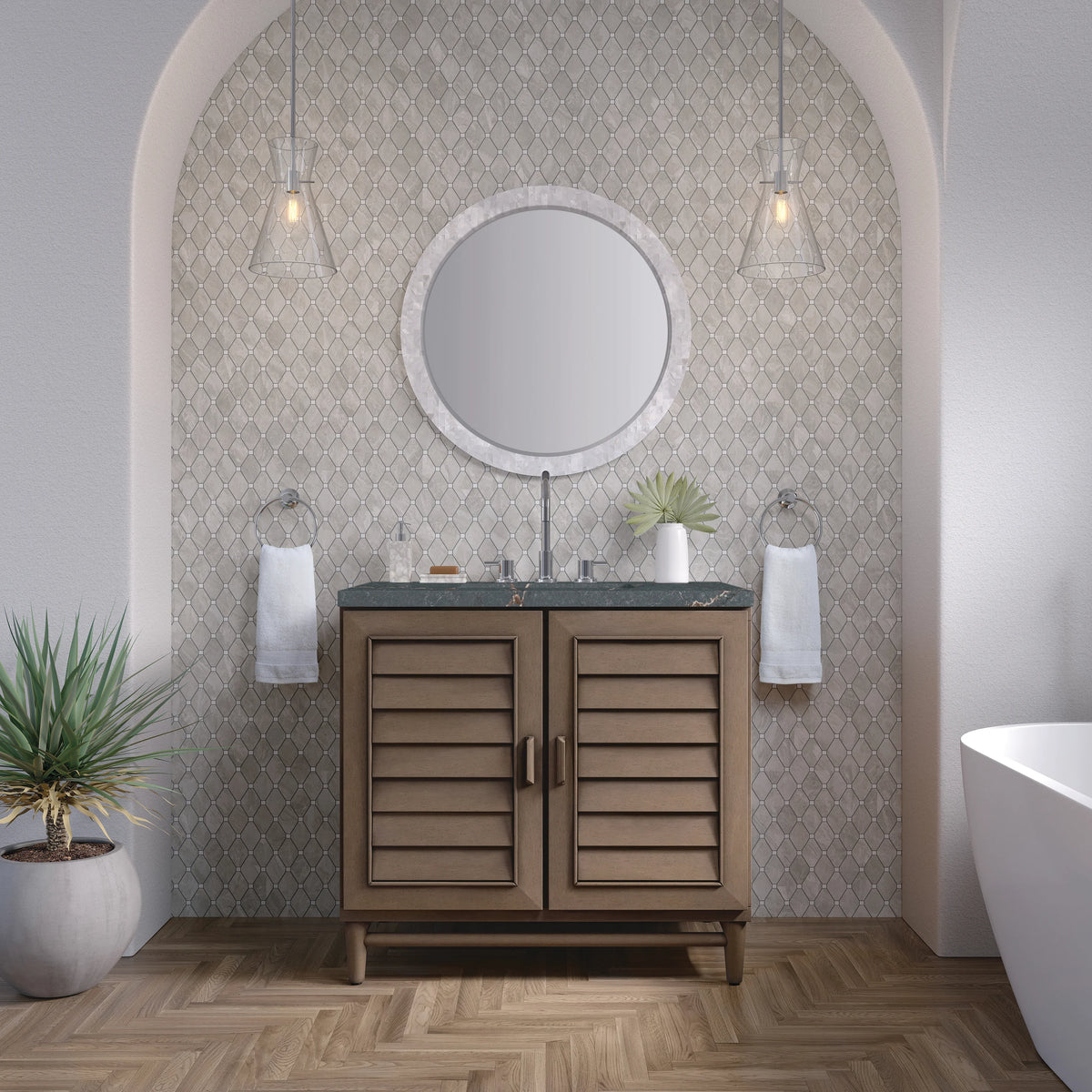 Portland 36" Single Vanity Whitewashed Walnut w/ 3 CM Parisien Bleu Silestone Top, view 3