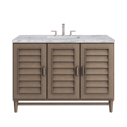 Portland 48" Single Vanity Whitewashed Walnut w/ 3 CM Carrara Marble Top