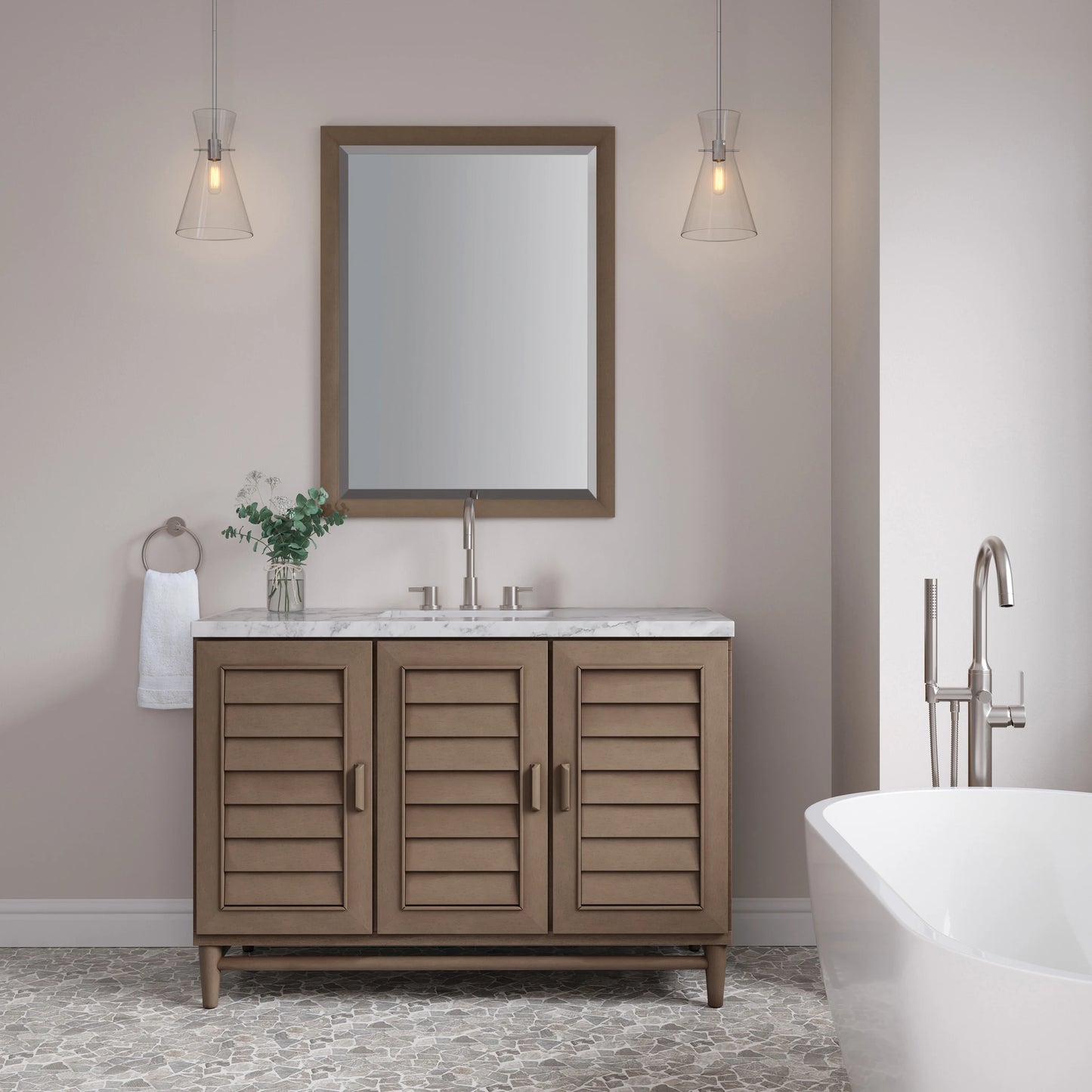 Portland 48" Single Vanity Whitewashed Walnut w/ 3 CM Carrara Marble Top, view 3