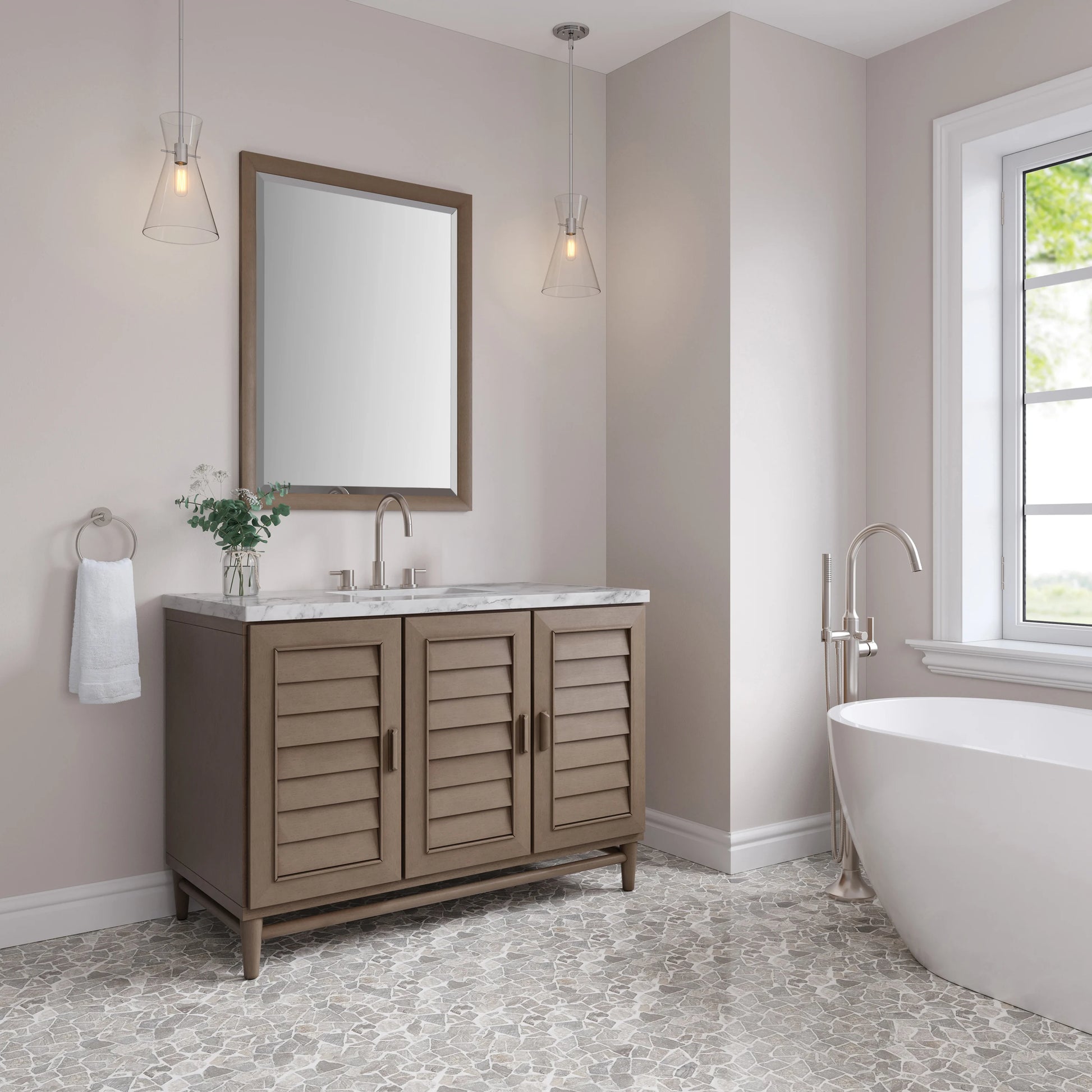 Portland 48" Single Vanity Whitewashed Walnut w/ 3 CM Carrara Marble Top, view 4
